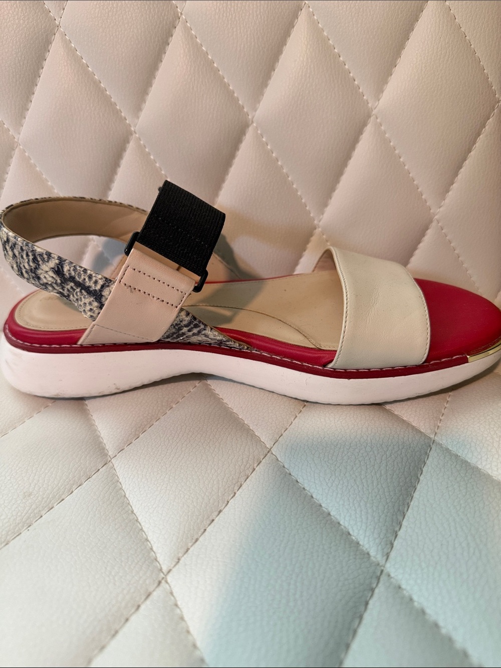Cole Haan Colorblock Sandals in Cream, Black & Red - Picture 3 of 4